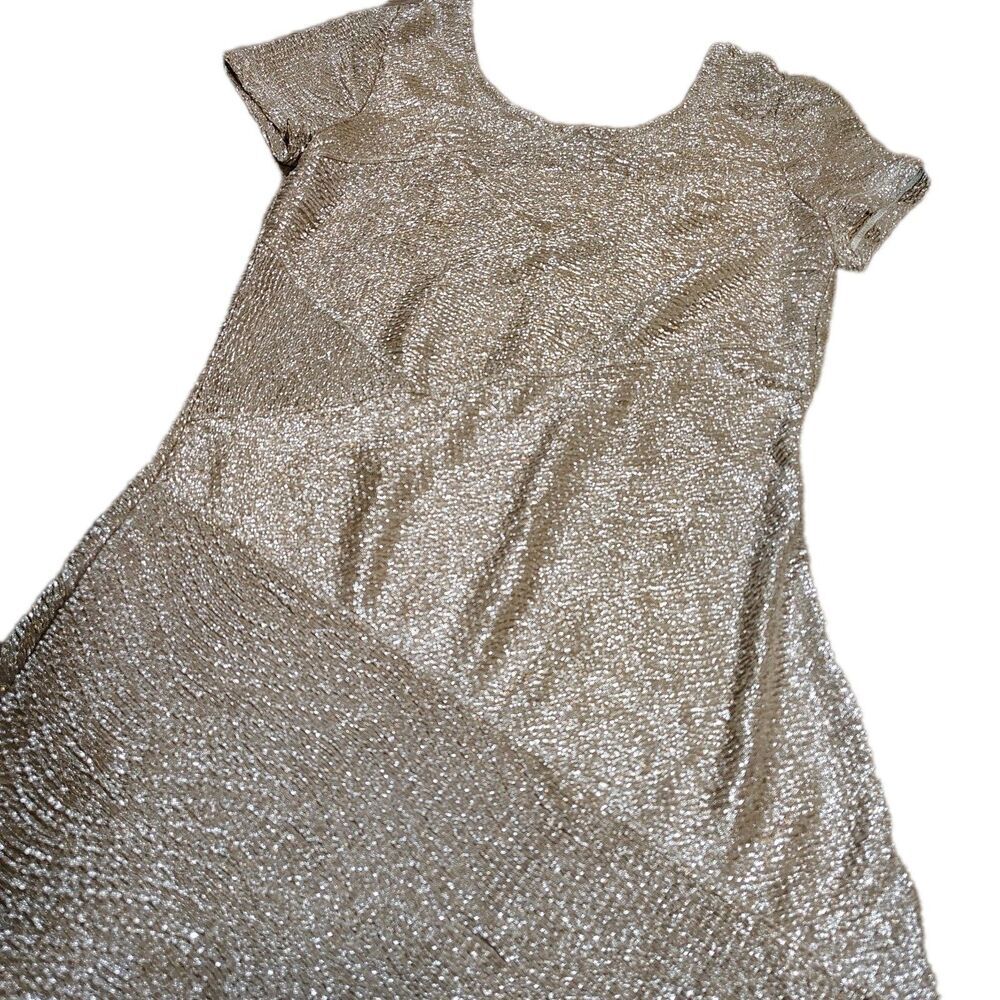 Free People Gold Metallic Shimmer Bodycon Mini Dress Low Back Party Club Size S - Picture 3 of 7